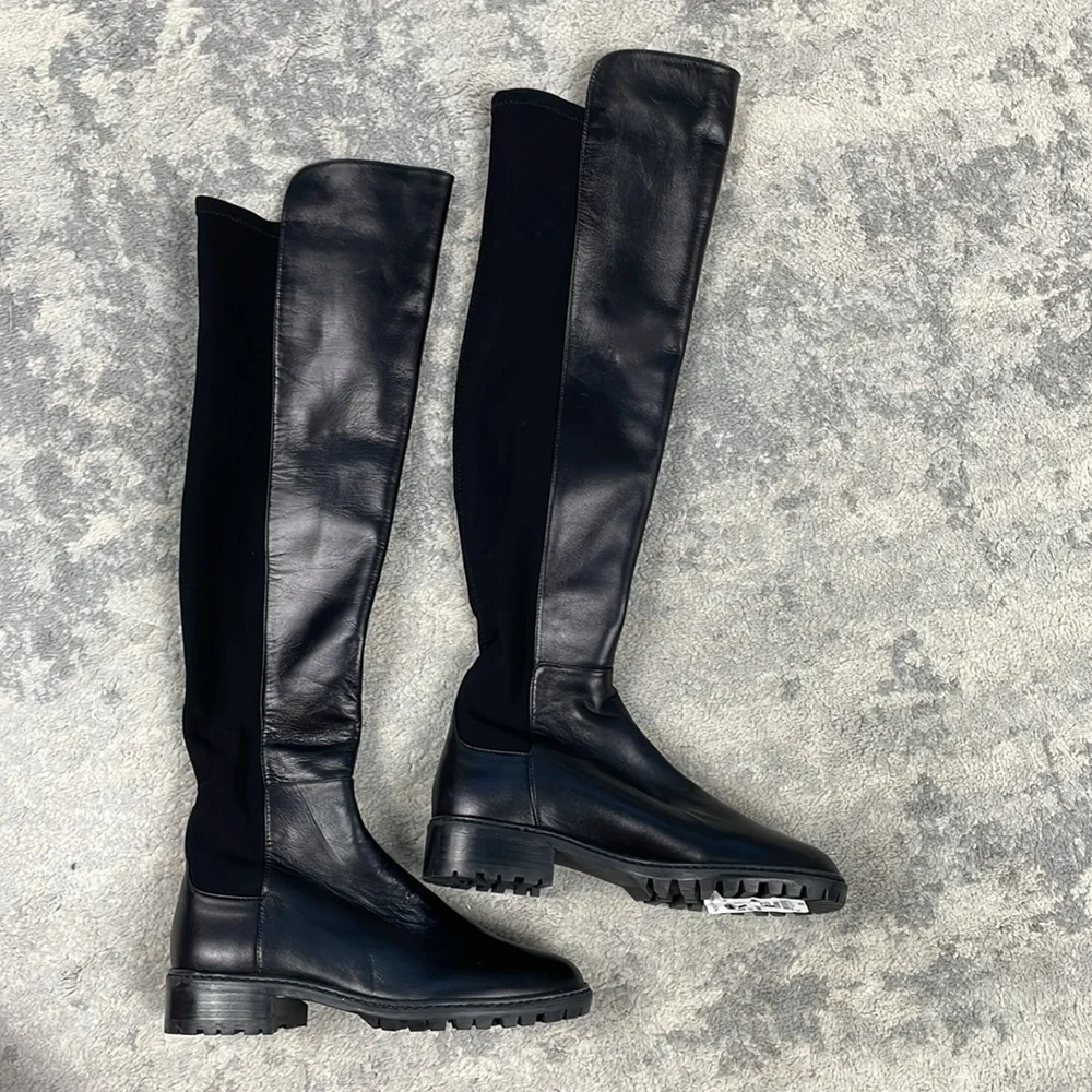 New Stuart Weitzman The City Boot Over the Knee Black Leather Sz 4